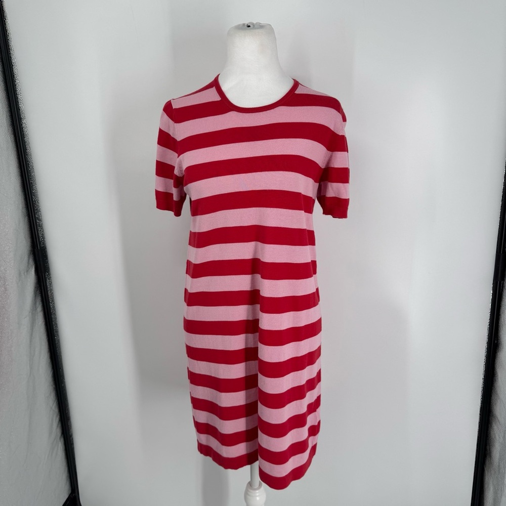 Ann Mashburn Pink Red Striped crewneck dress